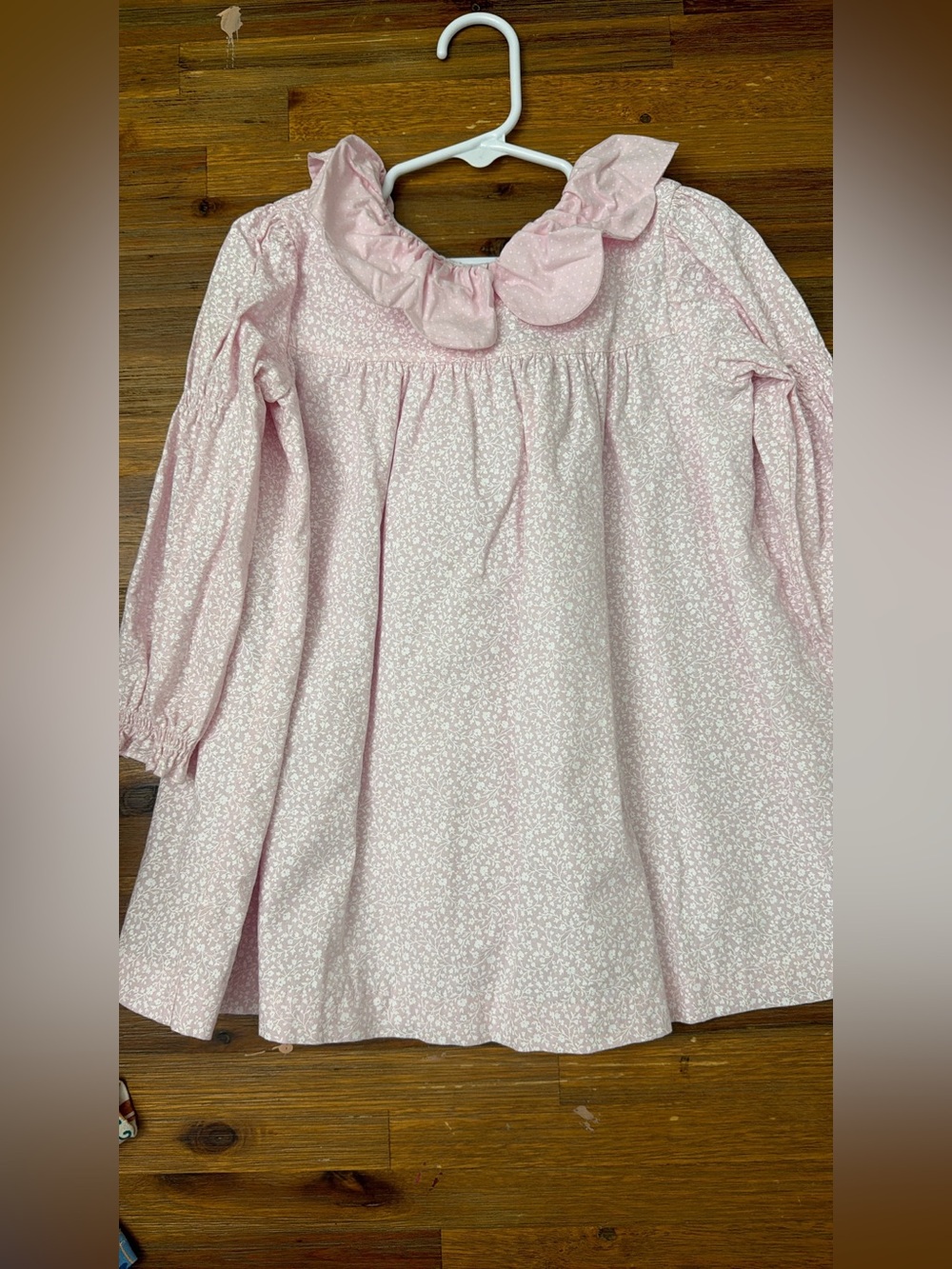 Girls' Pink Floral Ruffle Collar Dress